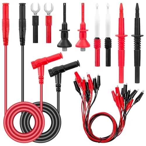 QIMEI-SHOP Multimeter Messleitungen Kit mit Krokodilklemmen Messleitung 2 mm Prüfsonden Prüfhaken 6 mm U-förmiger Stecker Messspitzen für Digital Multimeter 20 Stück
