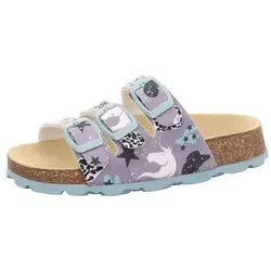 Superfit Mädchen FUSSBETTPANTOFFEL LILA/MEHRFARBIG 8530 - Bequeme FUSSBETTPANTOFFEL mit Lederinnensohle und 3 Klettverschlüssen für leichten Einstieg. Das orthopädische Tieffußbett aus Naturkork sorgt für optimalen Halt. Ideal für drinnen, die Sohle färbt nicht ab.