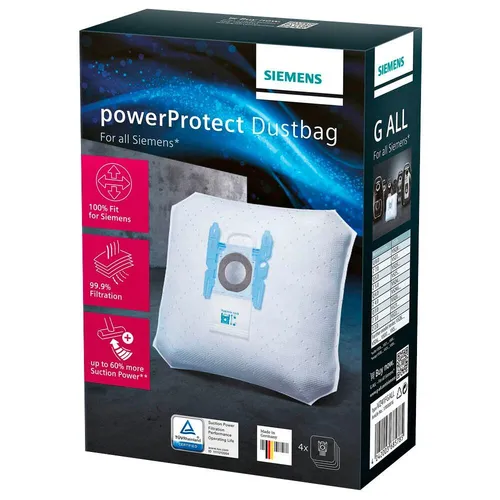 SIEMENS VZ41FGALL G ALL Staubsaugerbeutel 4er Pack - 60% höhere Saugleistung, 99,9% Feinstaubfilterung für optimale Hygiene und gründliche Reinigung