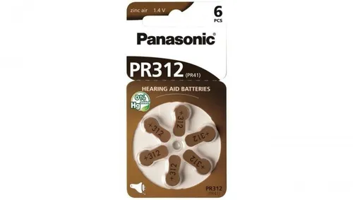 Panasonic Hörgeräte Knopfzelle PR41 (PR312) - Einweg-Batterie in Größe 312, ideal für Hörgeräte mit geringem Stromverbrauch, chemische Zusammensetzung: Zink-Luft für zuverlässige Leistung.