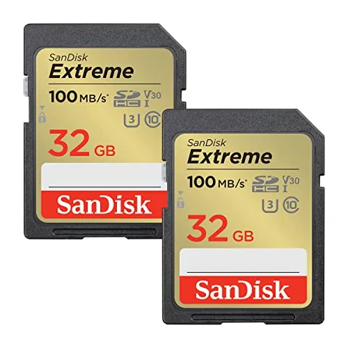 SanDisk Extreme SDHC UHS-I Speicherkarte 2er-Pack - 32 GB, V30, 100 MB/s Übertragung, ideal für 4K UHD Videos, wasserdicht und stoßfest