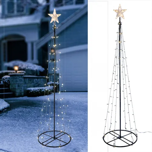 Garten-Weihnachtsbaum 180cm mit LED-Beleuchtung - Weihnachtsbeleuchtung für den Garten, 180 cm hoch mit 106 warmweißen LEDs und beleuchtetem Stern – energiesparend und langlebig, ideal für festliche Stimmung im Freien.