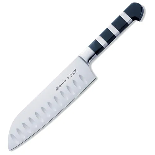 F. Dick Santokumesser Serie 1905 mit Kullen - Küchenmesser mit 18 cm Klinge aus X55CrMoV14-Stahl, ideal für Gemüse und Fleisch, zeichnet sich durch Kullenschliff für weniger Anhaften aus.