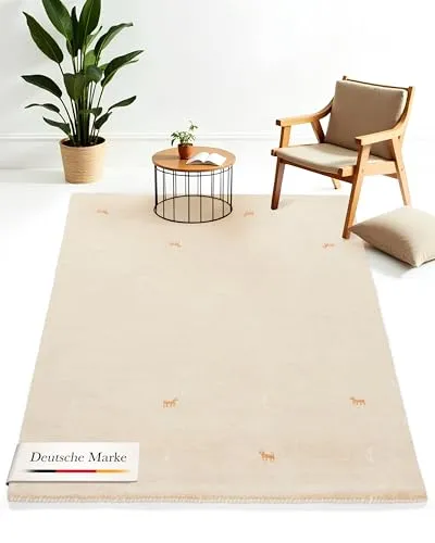 carpetfine Wollteppich Gabbeh Uni Beige 80x150 cm - Teppiche | Hochwertiger, langlebiger Wollteppich, ideal für Wohn- und Schlafzimmer, auch für Fußbodenheizung geeignet.