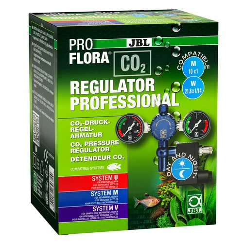 JBL PROFLORA CO2 REGULATOR PROFESSIONAL - Druckregelarmatur für CO2-Düngeanlagen, präzise und leise mit 2 Manometern und Magnetventil zur Nachtabschaltung