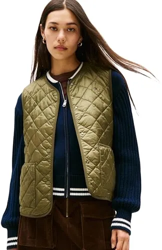 Steppweste TOMMY HILFIGER "LW PADDED REG QUILTED VEST", Damen, Gr. S, grün - Stylische Steppweste von Tommy Hilfiger für Damen in hüftlanger Form. Ideal für kühle Tage, praktisch mit Taschen und pflegeleichtem Material für höchsten Tragekomfort.