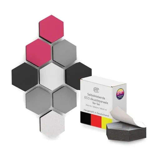 PolySound ECO Akustikpaneele 9er Set - Fabulous Fuchsia - Hochwertige Akustikpaneele für effektive Schallabsorption und verbesserte Raumakustik. Ideal für Büros und Wohnzimmer, selbstklebend und rückstandslos ablösbar.