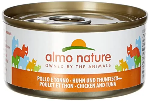 Almo Nature Megapack Katzenfutter nass - Huhn & Thunfisch (6x70g) - Hochwertiges Ergänzungsfutter für Katzen ohne Konservierungsstoffe. Mit bis zu 75% Fleisch oder Fisch für eine ausgewogene Ernährung. Glutenfrei und ideal für ernährungssensible Katzen.