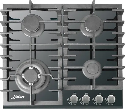 Kaiser Küchengeräte Gas-Kochfeld 60 cm mit WOK-Brenner - Grills – 4 leistungsstarke Gasbrenner, inkl. 3,8 kW Turbo-WOK-Brenner für schnelles und gleichmäßiges Kochen auf einer eleganten Glaskochstelle.