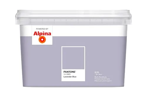 Alpina Wandfarbe Pantone 14-3905 lavender blue 2,5l - Hochwertige Wandfarbe in der Trendfarbe Lavender Blue, ideal für kreative Raumgestaltungen. Mattes Finish für ein modernes Ambiente, geeignet für verschiedene Untergründe.