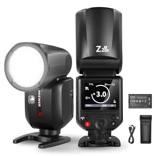 NEEWER Z2PRO-S 2.4G TTL Round Head Blitz Speedlite Kompatibel mit Sony, Drahtlos Kompatibel mit Godox, 76Ws 1/8000s HSS, Upgraded UI, TTL/M TCM Schalter, 7.2V/3000mAh Batterie, 600 Full Power Flash