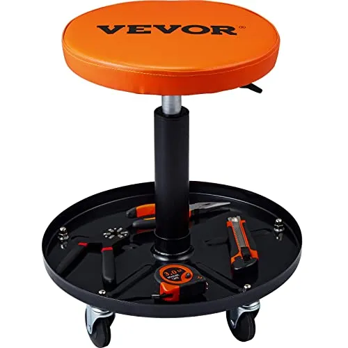 VEVOR verstellbarer Mechaniker-Rollhocker - Werkstatteinrichtung mit 360° drehbarem, weich gepolstertem Sitz für maximalen Komfort und Flexibilität. Ideal für Werkstatt und Garage, belastbar bis 113,4 kg.