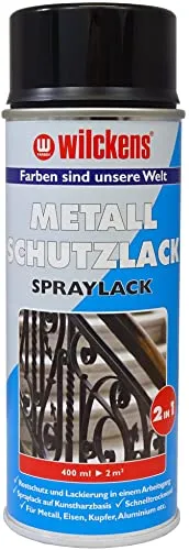 Wilckens Metall Schutzlack Spray 2 in 1, schwarz, 400 ml - Hochdeckendes Schutzlack Spray für Metall mit Rostschutz und Lackierung in einem. Ideal für innen und außen. Ergiebigkeit: ca. 2 m²/400 ml. Schnelle Trocknung für effizientes Arbeiten.