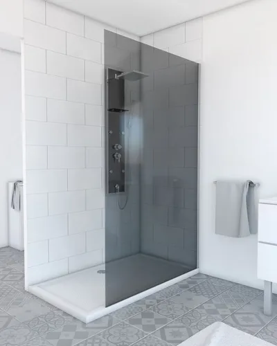 Walk In Duschwand Marwell Plano 120 x 200 cm - Elegante Duschabtrennung mit getöntem Glas - Die Walk-In Duschwand Marwell Plano bietet modernes Design und Funktionalität. Das rauchblaue Glas sorgt für mehr Privatsphäre und der verchromte Aluminiumrahmen verleiht Ihrem Badezimmer einen edlen Look. Flexibel montierbar!