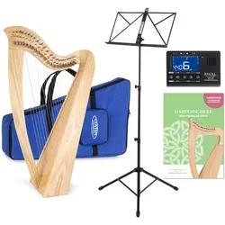 Classic Cantabile H-22 AW Keltische Harfe 22 Saiten Set - Keltische Harfe mit 22 Saiten, ideal für Musikliebhaber. Inklusive Tasche, Stimmschlüssel und Sparset mit Metro-Tuner, Harfenschule und Notenständer.