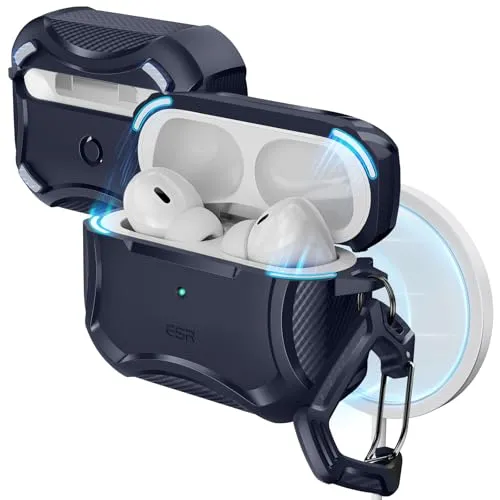 ESR für AirPods Pro 2 Hülle (2023/2022/2019), Cyber Armor Panzer für AirPods Pro 2./1. Generation(USB-C/Lightning Kabel), MagSafe Ready, Starker Sturzschutz, Magnetischer Deckel, Blau