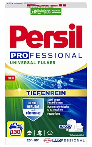 Persil Universal Pulver Tiefenrein Waschmittel (130 Waschladungen) - Waschmittel für hygienische Frische und kraftvolle Fleckentfernung – effektiv von 20 °C bis 95 °C, sorgt für strahlend reine Wäsche und schont die Umwelt mit recycelbarer Verpackung.