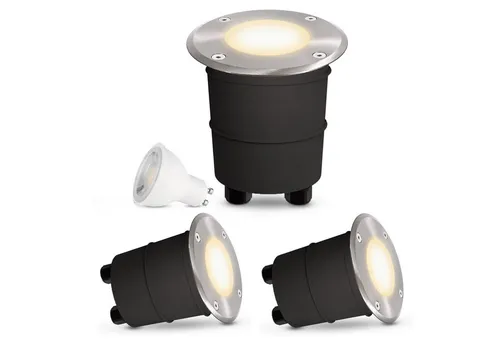 SSC-LUXon MARNE LED Bodeneinbauleuchte 3er Set - dimmbar für Aussen IP67 - Wegeleuchten für Terrasse und Garten mit dimmbaren LED GU10 7W warmweiß. Trittfeste Oberfläche und IP67 Schutz für dauerhaft schönes Licht.