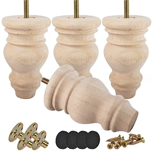 Btowin 12cm Unfinished Holz Möbelfüße - 4 Stück Massivholz Tischbeine - Möbelfüße aus massivem Gummiholz, unlackiert und individuell gestaltbar. Perfekt für DIY-Projekte und einfache Installation in nur 10 Minuten.