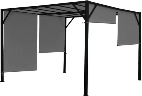 Mendler Pergola Baia - Stabiler Garten Pavillon mit Schiebedach 4x4m - Pavillon mit stabilem 6cm-Stahl-Gestell und variabel einstellbarem Schiebedach. Ideal für Schutz vor Sonne und Regen, mit UV30+ Lichtschutzfaktor.