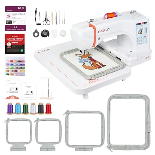 PooLin EOC06 Stickmaschine mit Touchscreen - Digitale Stickmaschine mit 7-Zoll-Touchscreen für einfache Navigation. Ideal zum Personalisieren von Textilien und ausgestattet mit umfangreicher Designbibliothek und automatischen Funktionen für müheloses Sticken.