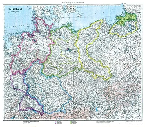 Historische Karte: Deutschland mit Besatzungszonen - 1. September 1945 (gerollt): - Deutschland nach dem 2. Weltkrieg -