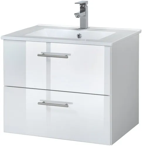 welltime Waschtisch Trento 60 cm - Waschbecken und Badmöbel in Weiß, modernes Design mit 2 Schubladen für optimalen Stauraum, ideal für Ihr Wohlfühlbad.