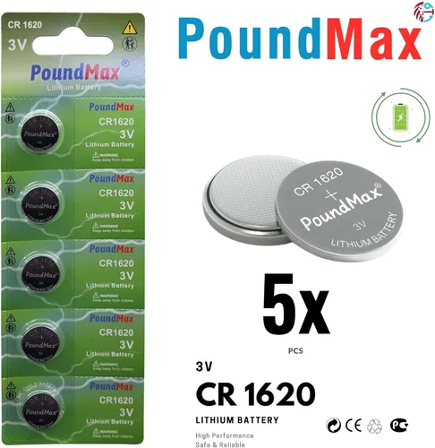 CR1620 PoundMax Knopfbatterie CR 1620 Lithium 3 Volt 850 mAh 5er-Blister 5 x