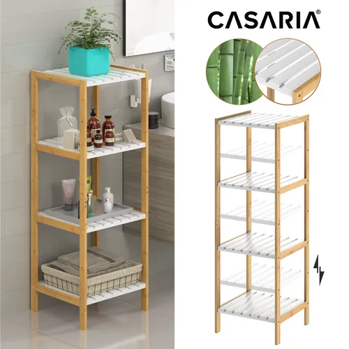 Casaria® Badezimmer Regal Bambus Holz 110x33cm - Standregal aus hochwertigem Bambus mit 4 Ablagen, belastbar bis 40kg. Ideal für Küche, Bad oder Wohnzimmer, bietet stilvollen Stauraum und passt in jede Nische.