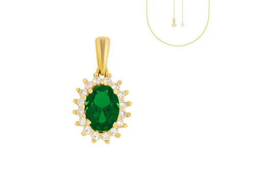 Stella-Jewellery 585er Gelbgold Anhänger mit synth. Smaragd und Zirkonia - Ketten für Damen, edel verpacktes Schmuckstück in Geschenkbox – das perfekte Geschenk für besondere Anlässe!