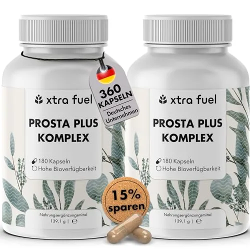 XTRA FUEL Prostata Kapseln - Prosta Plus Komplex, hochdosiert & vegan - Fettlösliche Vitamine, unterstützt die Prostatagesundheit mit hochdosierten pflanzlichen Extrakten und wichtigen Mineralstoffen, ideal für Männer.