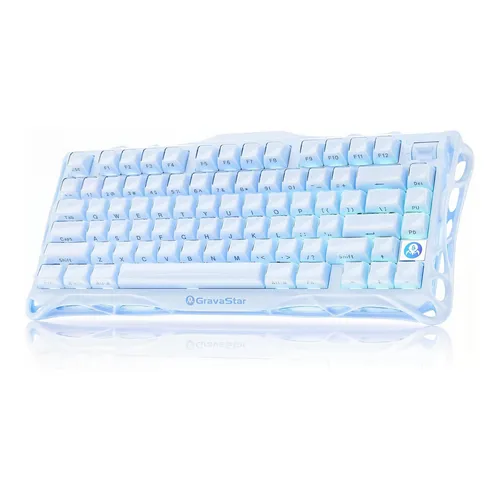 GravaStar Mercury K1 Mechanische Tastatur Wireless - QWERTY US Ice Blue - Kabellose mechanische Tastatur mit Bluetooth für flexibles Arbeiten. In stylischem Ice Blue, ausgestattet mit langlebiger Built-In Battery und 2 Jahren Garantie.