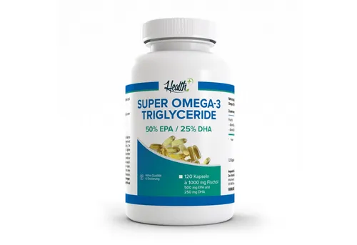 HEALTH+ Super Omega 3 Triglyceride Fischöl - 120 Kapseln - Nahrungsergänzungsmittel mit hochwertigem Omega 3, unterstützt die Herzgesundheit und fördert die Gehirnfunktion, rezeptfrei.
