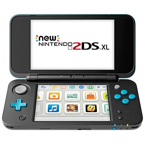 New Nintendo 2DS XL Konsole - schwarz/blau - Konsolen mit Klappgehäuse und 2D-Spielen, leicht und leistungsstark, inklusive amiibo-Unterstützung für ein erweitertes Spielerlebnis.