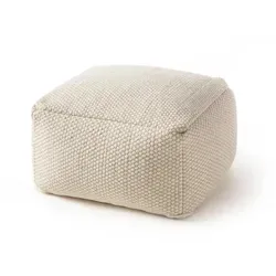 benuta Pure Woll-Pouf, Weiß, Textil, Beton Optik, Freiform, 55x30x55 cm, Care & Fair, Handmade in India, Wohnzimmer, Hocker, Poufs