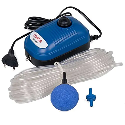OSAGA MK-Serie Teich- und Aquariumbelüfter - Set mit regelbarer Luftpumpe - Pumpen-Set mit leisen Membrankompressoren und stufenlos regelbarer Förderleistung, inklusive Pumpe, Schlauch, Ausströmer und Rückschlagventil für optimale Wasserqualität.