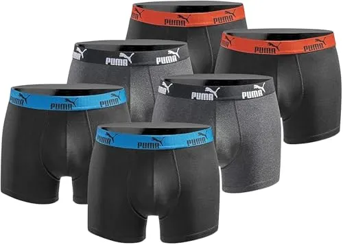 PUMA Boxershort 6er Pack Herren Basic Black Limited Edition - New Black Anthracite - Gr. L - Herren-Boxershorts im 6er Pack von PUMA - Hochwertige Baumwollqualität für hohen Tragekomfort, ideal für Sport und Alltag. Atmungsaktive, nahtlose Verarbeitung mit elastischem Bund für perfekten Sitz.