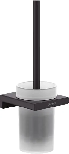 hansgrohe AddStoris WC-Bürstengarnitur 41752670 - Klobürsten mit eleganter Wandmontage, aus hochwertigem Metall und Glas in mattschwarz – ideal für ein modernes Badezimmerdesign.