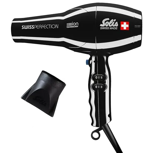 SOLIS OF SWITZERLAND Haartrockner Swiss Perfection Föhn 440, 2300 W - Haartrockner mit 5 Stufen und Kaltstufe, ausgestattet mit Ionen-Technologie für glänzendes Haar. Ideal für professionelles Styling zu Hause.