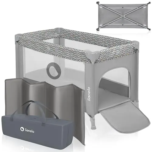 LIONELO Stefi Baby Laufstall - Sicheres Kinderbett mit LockGuard-System - Babybetten mit funktionalen Seitenwänden für optimale Luftzirkulation und Sicherheit. Das LockGuard-System verhindert versehentliches Zusammenklappen und sorgt für sicheren Schlaf.