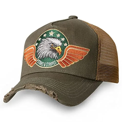 STARS & STRIPES Trucker Cap Eagle - Baseball Cap für Herren mit auffälliger Bestickung und Destroyed-Look – Strapazierfähig, atmungsaktiv und perfekt für Festivals oder Roadtrips.