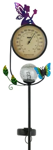 EZ SOLAR LED Solarleuchte mit Thermometer Design - Lampen für den Garten, spritzwassergeschützt und mit integriertem Thermometer in Celsius und Fahrenheit für praktische Temperaturüberwachung.