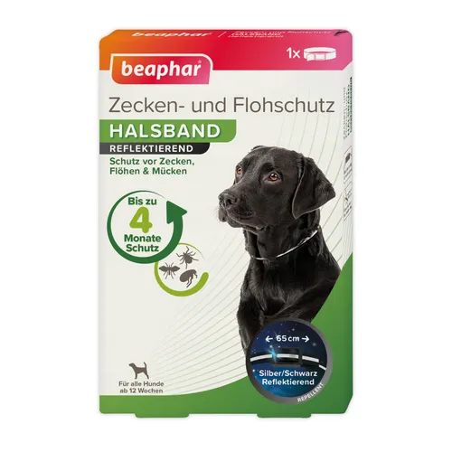 Beaphar Zecken- und Flohschutz Halsband reflektierend für Hunde 65 cm Flöhe Hund