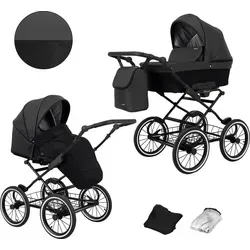 Kinderwagen ROMANTIC 2-in-1 Sportwagen Babywagen Komplettset (schwarz) - Hochwertiger Kinderwagen mit 2-in-1 Tragewanne und Buggy-Funktion, ausgestattet mit stabilen, großen Reifen für alle Terrains und einem komfortablen, verstellbaren Griff.