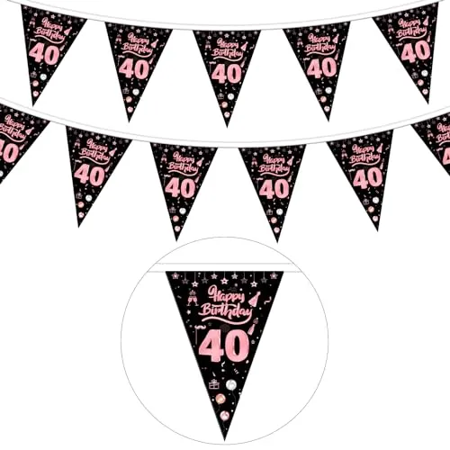 GoldRock 40. Geburtstag Girlande Rosegold - Deko für Frauen und Männer, Banner, Wimpelkette, Geburtstagsbanner 40 Jahre