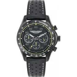 Aston Martin Mod. Nervenkitzel - Schwarz - Sportliche Herrenuhr mit 42 mm Edelstahlgehäuse und mineralischem Glas. Das schwarze Lederarmband sorgt für Komfort, während die Wasserdichtigkeit bis 100 m für Vielseitigkeit im Alltag sorgt. Ideal für den aktiven Lebensstil.