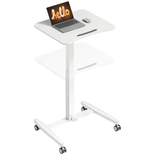 HOMCOM Höhenverstellbarer Laptoptisch mit Rollen - Mobiler Schreibtisch mit pneumatischer Höhenverstellung von 75 bis 114 cm. Ideal für flexibles Arbeiten im Homeoffice, mit neigbarer Tischplatte und stabiler Bauweise für bis zu 25 kg.