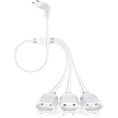 VINATO 3 in 1 Verlängerungskabel Flachstecker, Eurostecker Verlängerung 20cm, Stromkabel Flach 250V/2,5A, Mehrfachsteckdose flachem Design für Haushalt und Reise