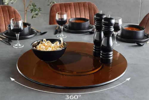 Riess Ambiente Drehteller 50cm aus Bernstein-Glas - Elegante 360° drehbare Servierplatte aus bernsteinfarbenem Glas, ideal für stilvolles Servieren von Snacks und Dips. Mit großzügiger 50 cm Fläche und pflegeleichter Oberfläche, perfekt für jede Gelegenheit!