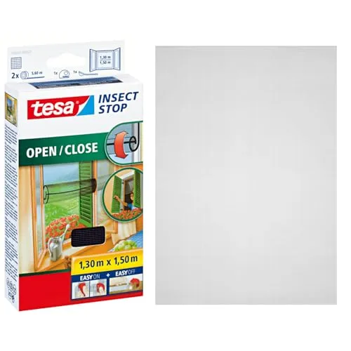 tesa Fliegengitter INSECT STOP OPEN/CLOSE anthrazit 1,3 x 1,5 m - Fliegengitter für Fenster, einfacher Zugang durch OPEN/CLOSE-Funktion und effektiver Insektenschutz für ein angenehmes Wohnklima.